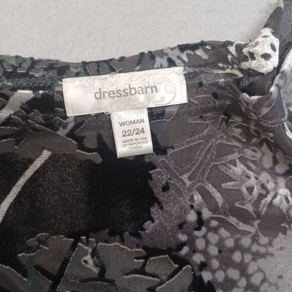 Dressbarn Velour Top Womens 22/24 Black Gray Silver Peplum Short Sleeve Shimmer - Picture 2 of 7